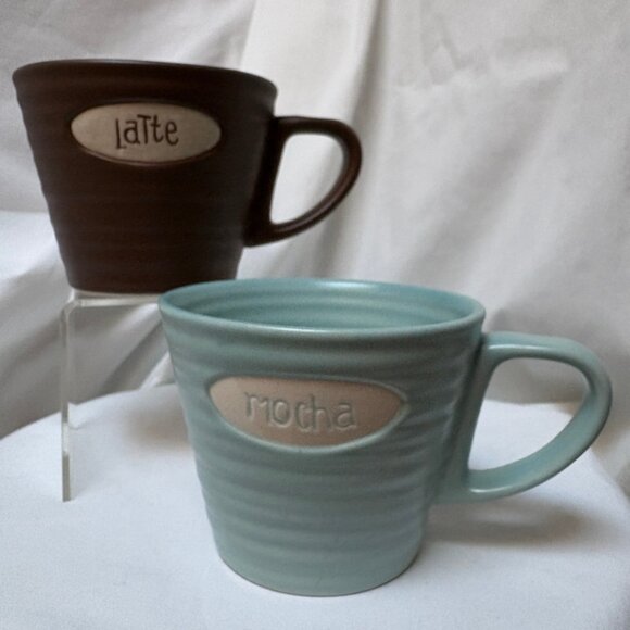 Starbucks Other - Starbucks Latte & Mocha Ceramic Mugs Set of 2 Ribbed Design 9oz Coffee Cups 2007
